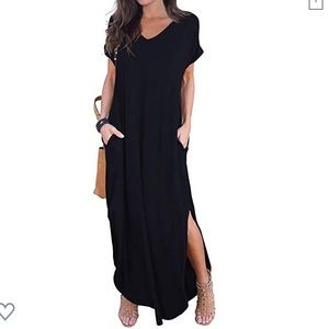 NWT Black deep v-neck maxi dress with pockets.